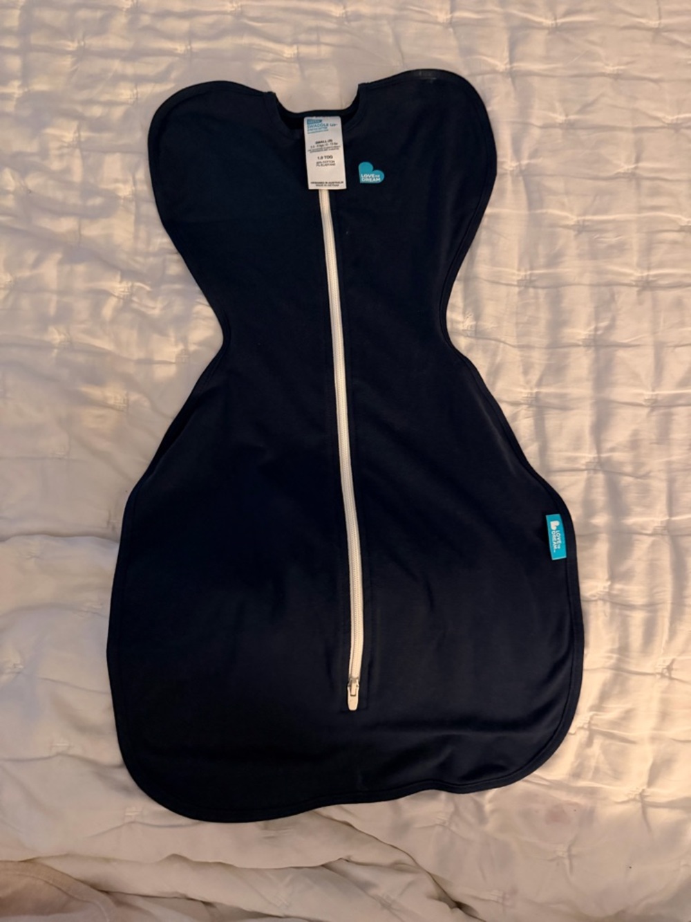 Love to Dream Navy Blue Swaddle with Teal Logo